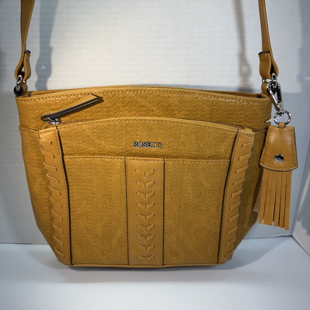 Rosetti Tan Shoulder Bag Faux Leather Zip Compartments Everyday Hobo Purse - Picture 2 of 14